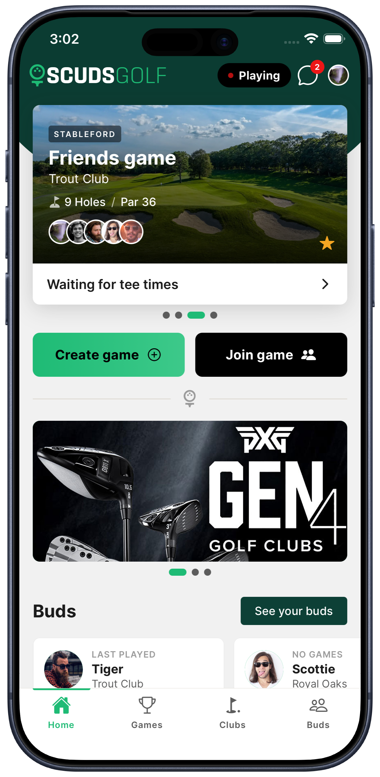 Scuds Golf app screenshot
